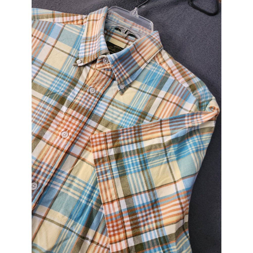 Orvis Shirt Signature Mens L Multicolor Plaid Madras Short Sleeve Button Down